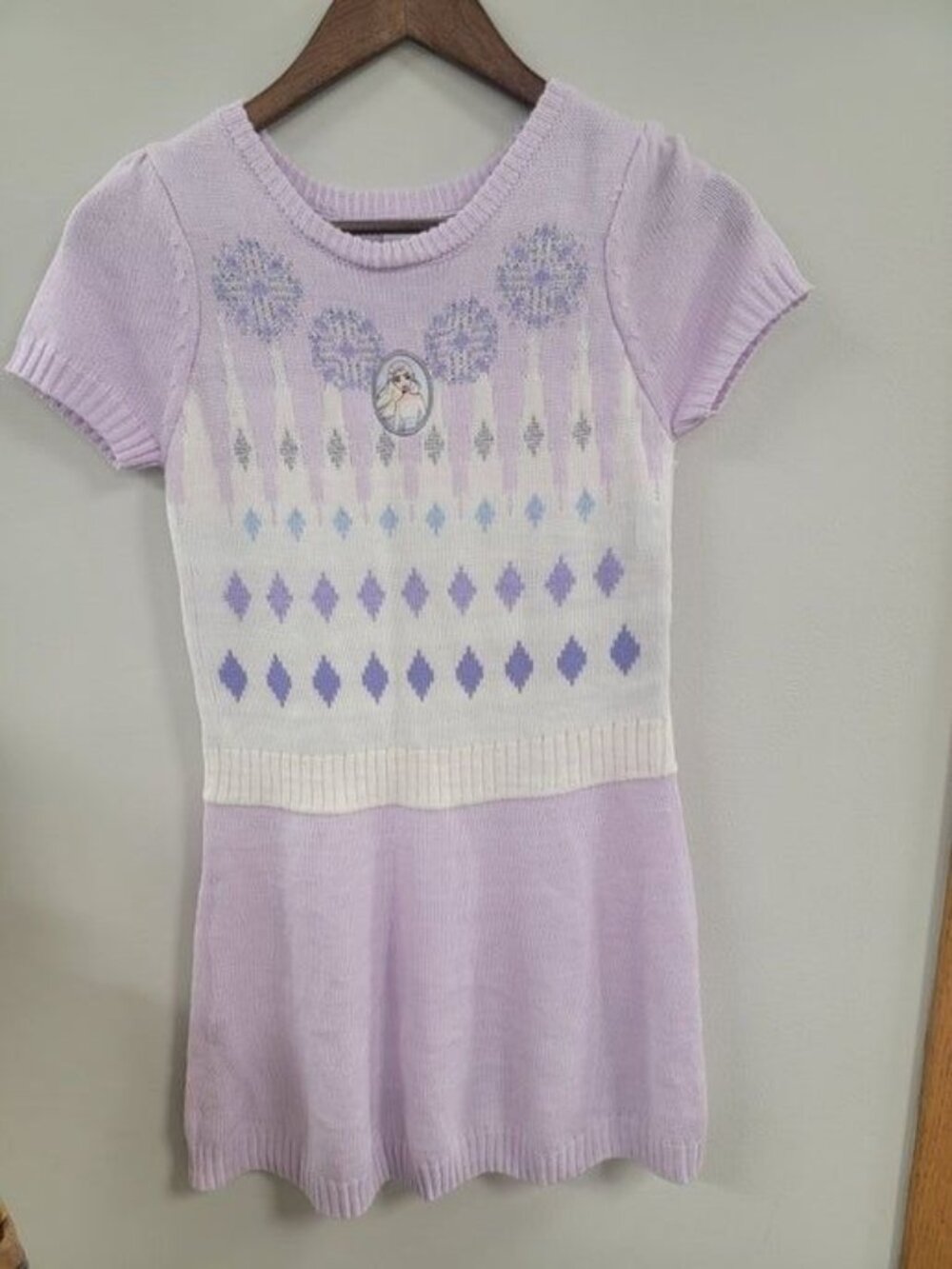 Disney Frozen II Girls Sweater Dress Size 10/12 Lavender & White Cotton/Acrylic